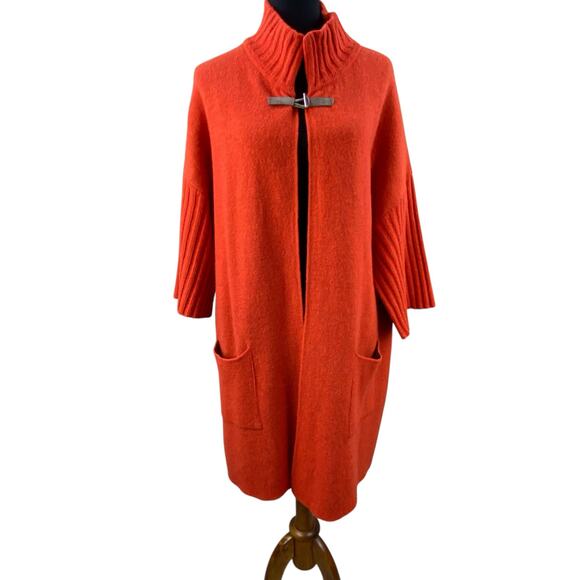 A.Ida Long Wool Sweater Coat Size L Orange Made In Italy - Picture 1 of 9
